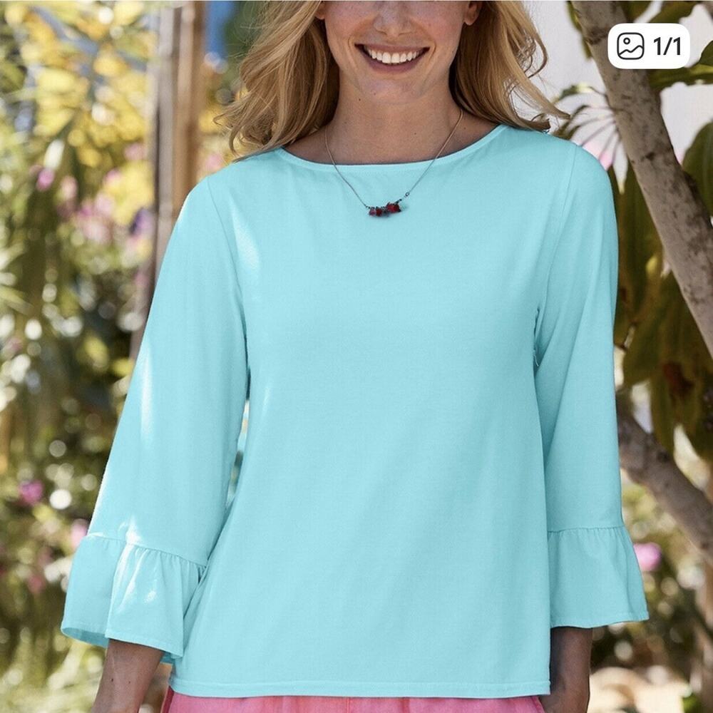 Fresh Produce Seafoam Green Kira 3/4 Sleeve Tee Sz Xl Made In USA Supima Cotton